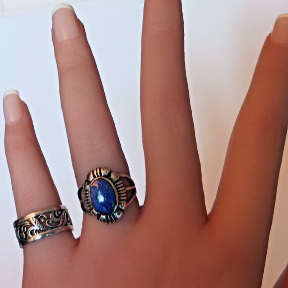 Lapis lazuli Southwestern style sterling ring s6 (1530) - Picture 7 of 8